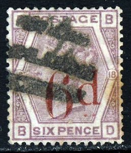 GB QV 1883 6d. Surcharge in Carmine on 6d. Lilac Plate 18 SG 162 (Spec K8B) VFU