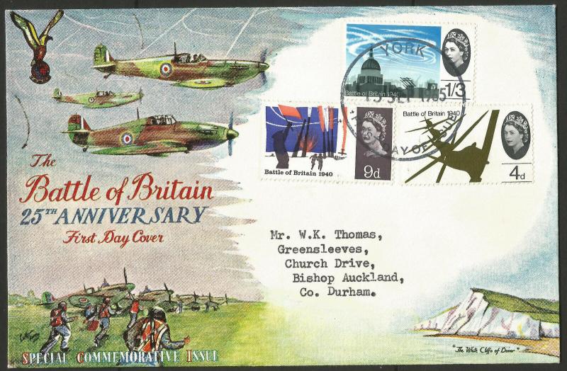 1965 Battle Of Britain 25th Anniversary First Day Cover Typed Address Fine 