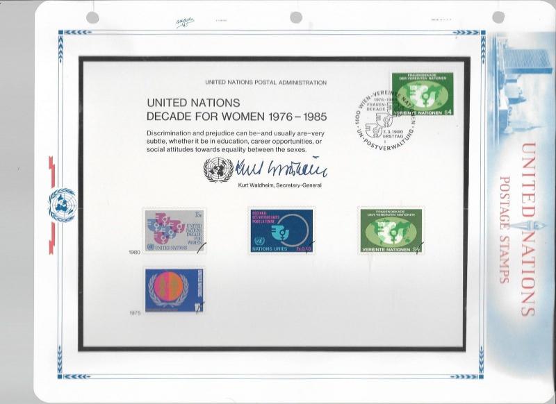 United Nations Souvenir Cards - 11 Mostly FDC cards on White Ace Pages (group 1)