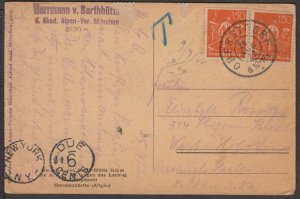 1926 Oberstdorf Germany to US postal history 6c postage due post card