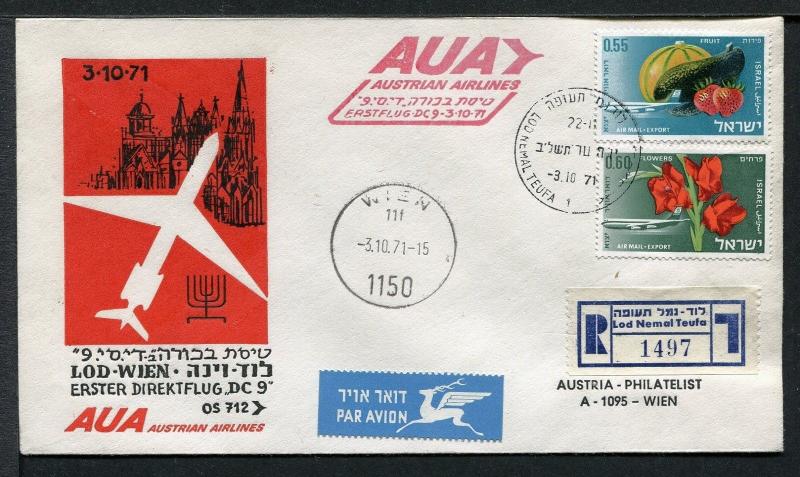 Israel Cover Special Flight Lod-Wien Erster Direktflug DC 9 Austrian Air x14039