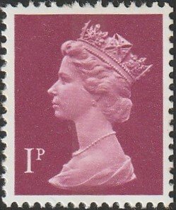 Great Britain #MH23var 1977 1p Crimson QEII Machin Head MNH-VF.