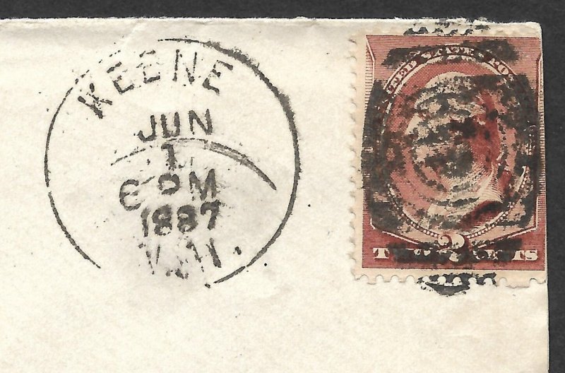 Doyle's_Stamps: Keene, NH, 1887 Postal History Mutual Aid Cover w/CDS