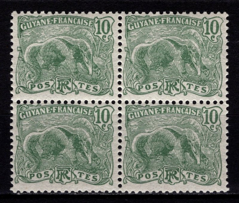 French Guiana 1922 Giant Anteater Def. new color, 10c Block [Mint]