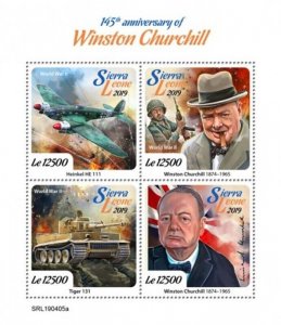 Sierra Leone - 2019 Winston Churchill Anniversary - 4 Stamp Sheet - SRL190405a