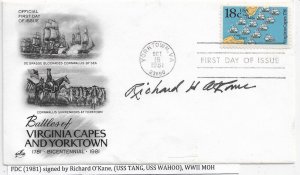 18c Battle of Virginia Capes 1981 FDC signed by Richard O'Kane (52201)