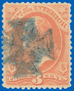 US Scott #O17 3¢ INTERIOR DEPARTMENT OFFICIAL, Blue MALTESE CROSS Fancy Cancel