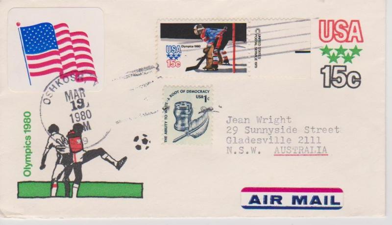 USA 1980 Olympics PSE Upgraded Airmail to Australia