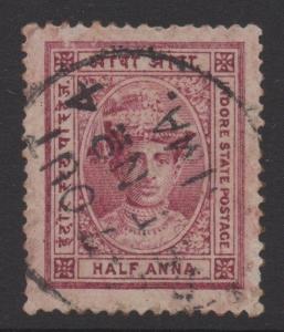 INDIA;   INDORE  1904 early Tukoji issue fine used 1/2a. value