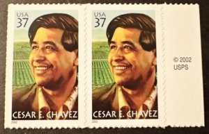 US # 3781 Cesar E. Chavez pair 37c 2003 Mint NH