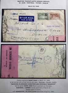 1940 St John Canada Airmail Dual Censored Cover to Dublin Ireland Trans Atlantic