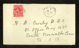 ST VINCENT 1920 KGV 1d Sc 105 KINGSTOWN to USA Unusual Numeral Mark Cover