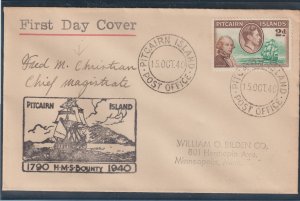 Pitcairn Islands Scott #4 1940 FDC KGVI Signed F.M. Christian