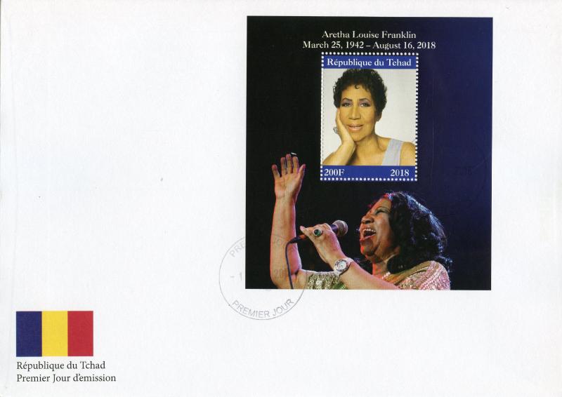 Chad 2018 FDC Aretha Franklin 1v M/S Cover Music Celebrities People Stamps 