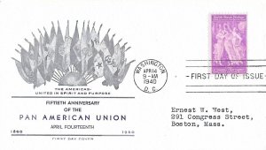 1940 FDC, #895, 3c Pan American Union, designer unknown M-19