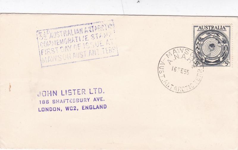 Australian Antarctic Territory 1955 Mawson A.N.A.R.E. FDC 