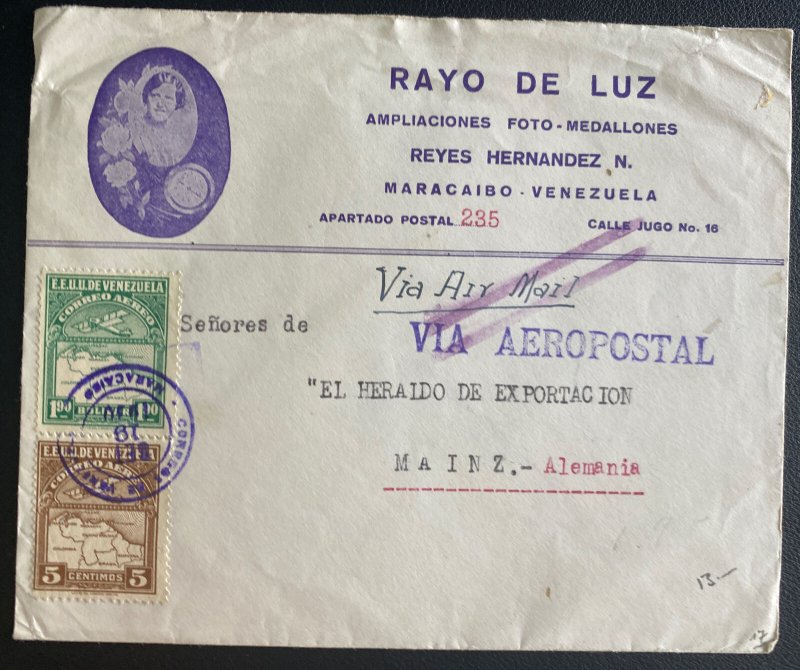 1930 Maracaibo Venezuela Advertising Photo Studio Cover To Mainz Germany