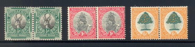 South Africa 23 to 25 (SG 30 to 32) horiz setenant pairs mnh/mh complete set