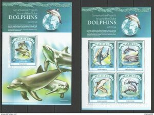 2015 Maldives Fauna Marine Life Dolphins In Kenya 1Kb+1Bl ** Ml184