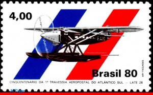 1700 BRAZIL 1980 SOUTH ATLANTIC CROSSING, 1st FLIGHT, AVIATION, MI# 1768-69, MNH