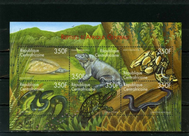 CENTRAL AFRICAN REPUBLIC 2001 REPTILES SHEET OF 6 STAMPS MNH