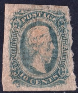 CSA SC#11c 10¢ Jefferson Davis (1863) No Gum