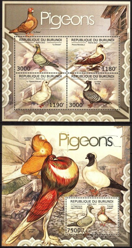 Burundi 2012 Birds Pigeons Sheet + S/S MNH