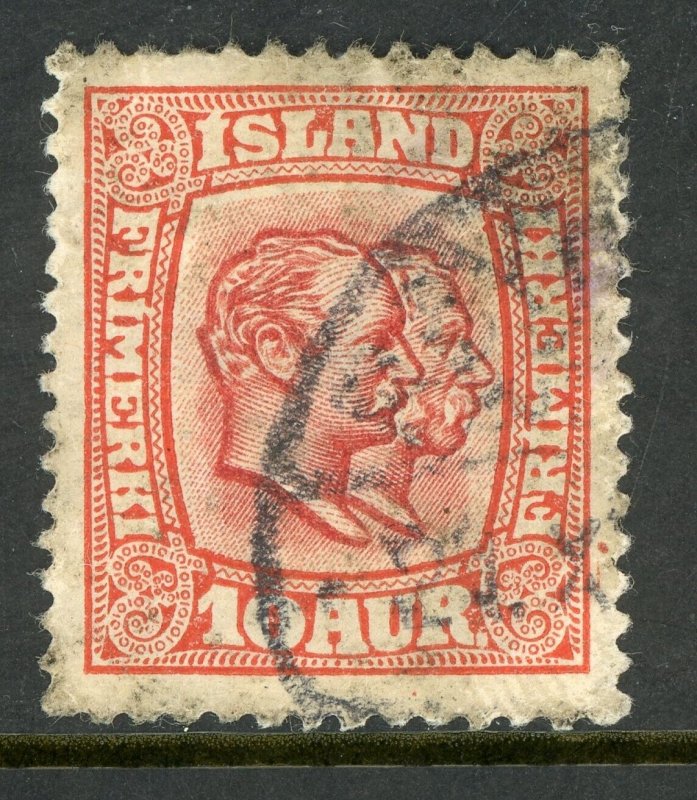 Iceland 1915 Two Kings 10a Scarlet Perf 14 Scott # 104 VFU D90