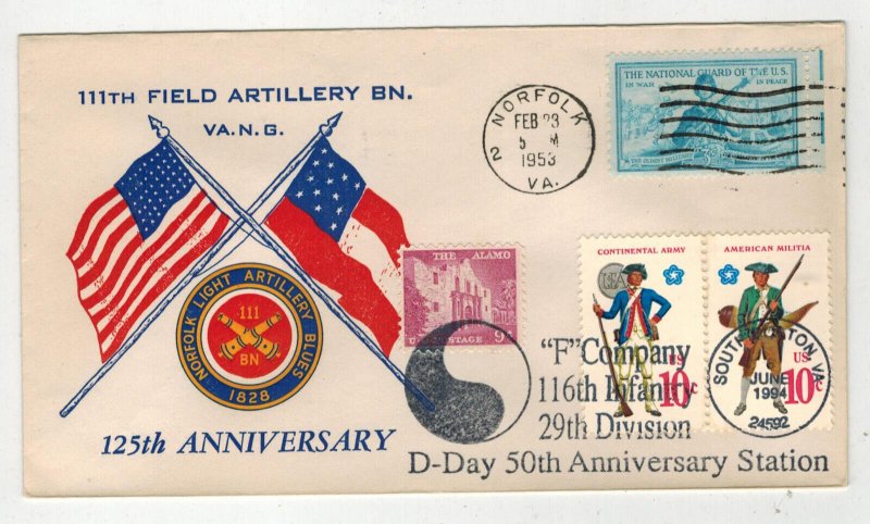 1953 PATRIOTIC NORFOLK VIRGINIA 111th FIELD ARTILLERY BATTALLION DUAL D-DAY 50th