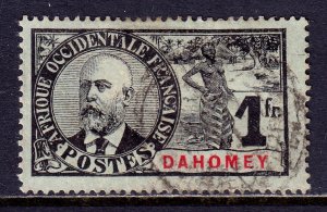 DAHOMEY — SCOTT 29 — 1906 1fr BLACK ON AZURE DR. BALLAY — USED — SCV $24