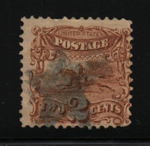 1865 Sc 113 sound used single 2c brown Postrider CV $70