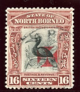 North Borneo 1916 Red Cross overprint 16c brown-lake very fine used. SG 210.