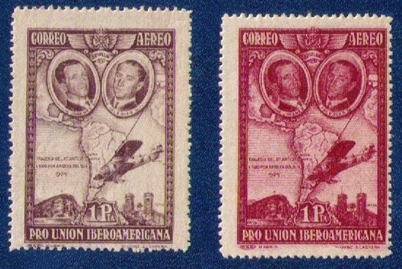 1930 MH Spain Variety Sc C55a and Sc C55 Air Post Stamps Very Fine Pair