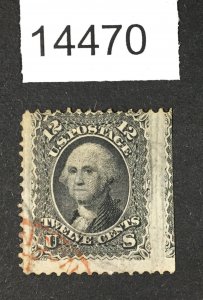 MOMEN: US STAMPS # 97 USED RED CANCEL STRADDLE MARGIN $310 LOT #14470