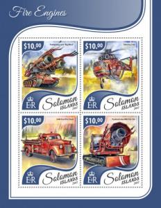 SOLOMON ISLANDS - 2017 - Fire Engines - Perf 4v Sheet - MNH