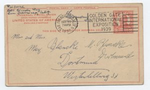 1938 San Francisco to Germany UX37 3ct postal card [y8813]