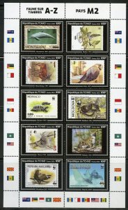 CHAD  2020 FAUNA WWF STAMPS A-Z  FROM  COUNTRIES M2 SHEET MINT  NH