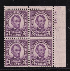 1934 reissue Abraham Lincoln Sc 635a MNH XF plate block of 4 (1C