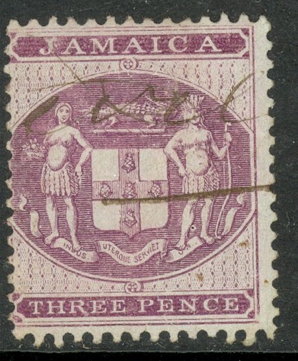 JAMAICA 1857 QV 3d CUSTOMS REVENUE BFT.4 VFU