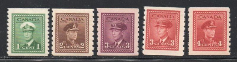 Canada Sc 263-67 1942 G VI War Issue coil stamp set mint NH