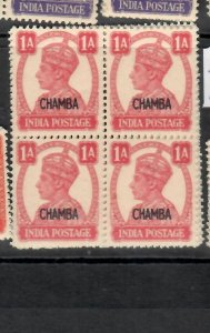 INDIA CHAMBA  KGVI  1 A     SG 111  BLOCK OF 4          MNH    P0614H