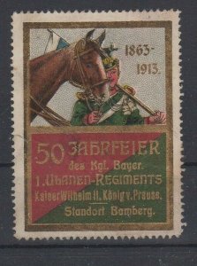 Germany - 50 Year Anniversary Uhlan Regiment 1913 Advertising Stamp, Horse -NG 