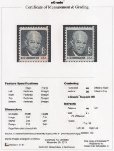 #1394 8 cent Eisenhower  mint OG NH EGRADED SUPERB 98 XXF