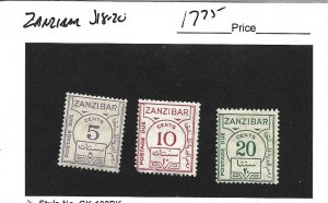 Zanzibar Scott J18-20 Postage Dues 2021 cv $17.75