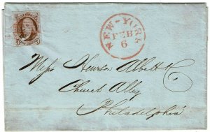 1851 New York, NY grid cancel in red on cover, 5c Brown Orange, $1150, PF cert.