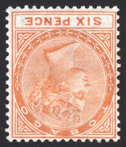 Tobago 1879 6d Orange Wmk CrownCC INVERTED Scott 3v SG 3w MLH SG Cat £140($168)