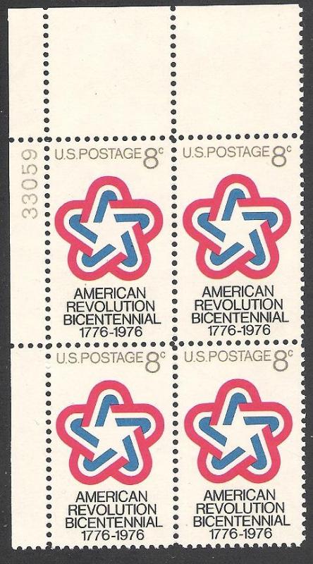 US Plate Block, Cat # 1432, American Revolution, MNH*-