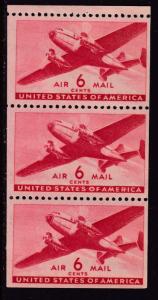 United States 1941  6cent Transport Booklet Pane of 3  F/VF/NH