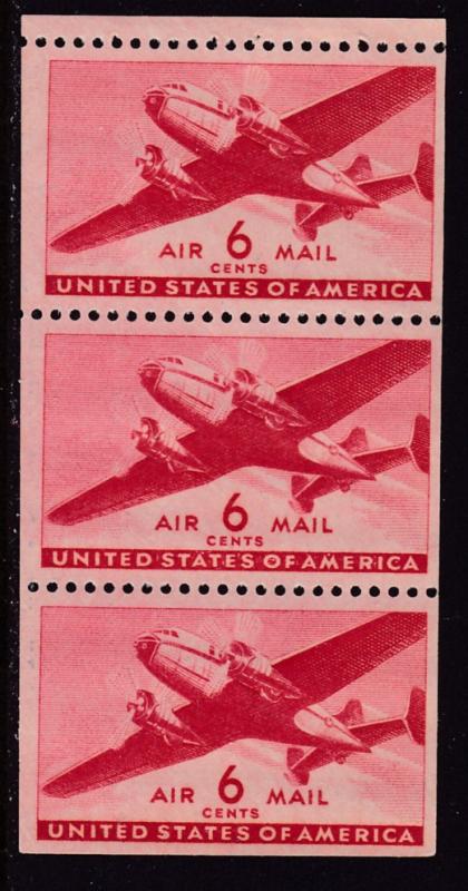 United States 1941  6cent Transport Booklet Pane of 3  F/VF/NH