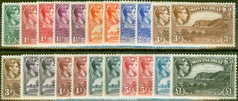 Montserrat 1938-48 Extended set of 22 SG101a-112 All Perfs & Shades Fine MNH CV 